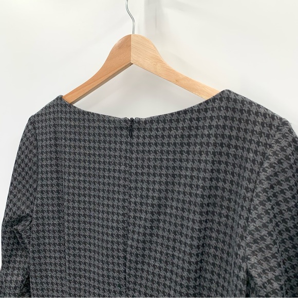 David Meister Black and Gray Houndstooth 3/4 Sleeve Ruched Dress Size 8 - Picture 7 of 16